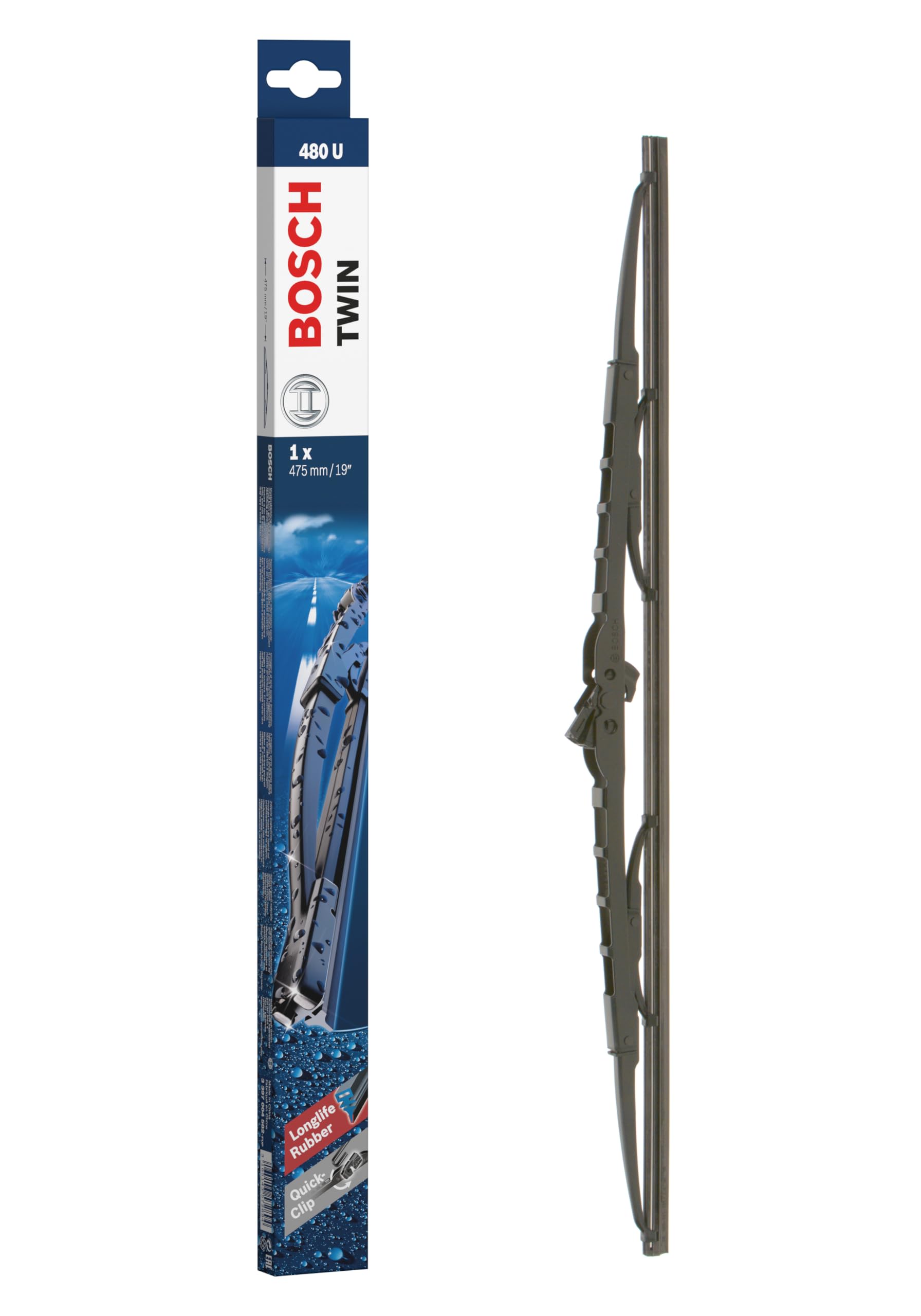 Bosch Scheibenwischer Twin480U, Länge: 475mm – einzelner Scheibenwischer für Frontscheibe Bosch Scheibenwischer Twin480U, Länge: 475mm – einzelner Scheibenwischer für Frontscheibe von Bosch
