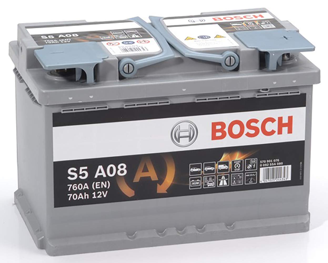 Bosch S5A08 - Autobatterie - 70A/h - 760A - AGM-Technologie - angepasst für Fahrzeuge mit Start/Stopp-System, 278 x 175 x 190 mm von Bosch Automotive