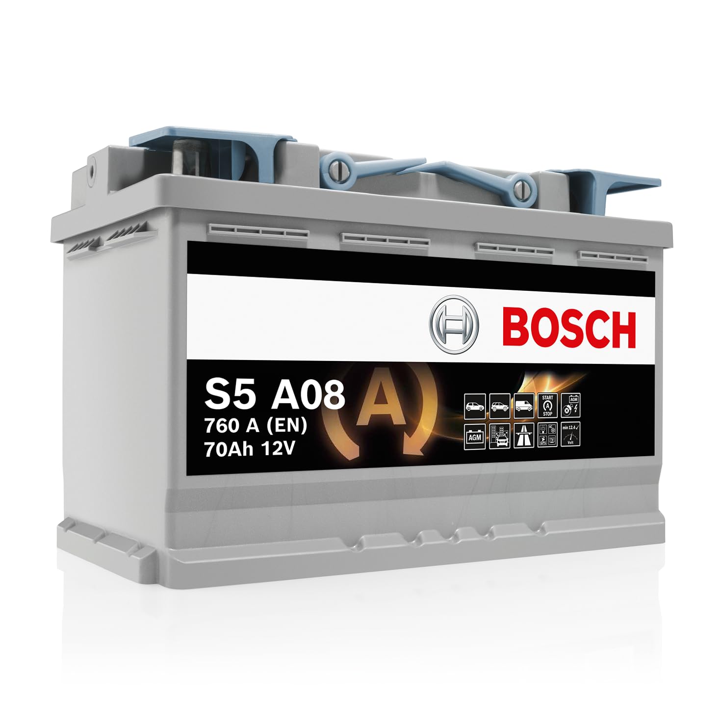 Bosch S5A08 - Autobatterie - 70A/h - 760A - AGM-Technologie - angepasst für Fahrzeuge mit Start/Stopp-System, 278 x 175 x 190 mm von Bosch Automotive