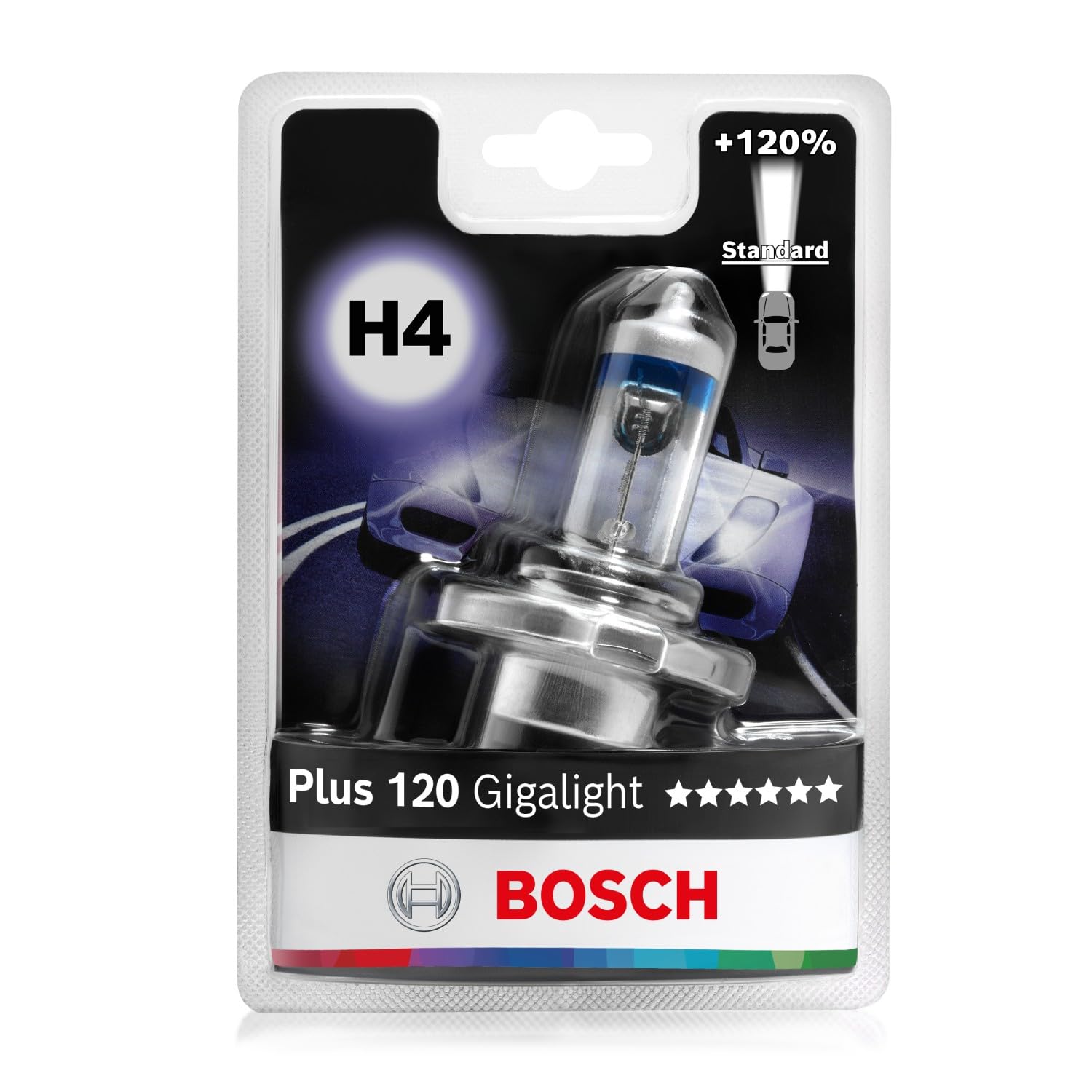 Bosch H4 Plus 120 Gigalight Halogen-Glühlampe für Auto-Scheinwerfer, 12 V 60/55 W, 120 % mehr Licht - Lampensockel Typ P43t - 1 Ersatz-Scheinwerferlampe Bosch H4 Plus 120 Gigalight Halogen-Glühlampe für Auto-Scheinwerfer, 12 V 60/55 W, 120 % mehr Licht - Lampensockel Typ P43t - 1 Ersatz-Scheinwerferlampe von Bosch Automotive