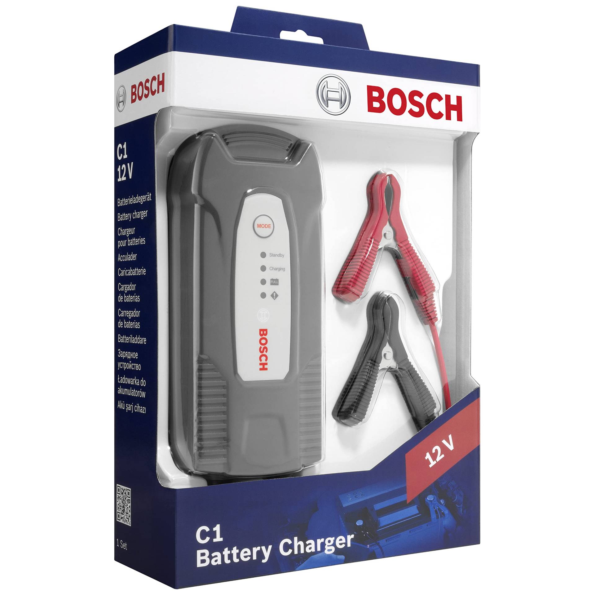 Bosch C1 - intelligentes und automatisches Batterieladegerät - 12V / 3,5A - für Blei-Säure, GEL, Start/Stopp EFB-Batterie für Motorräder, Pkw und Kleintransporter, Schwarz von Bosch Automotive