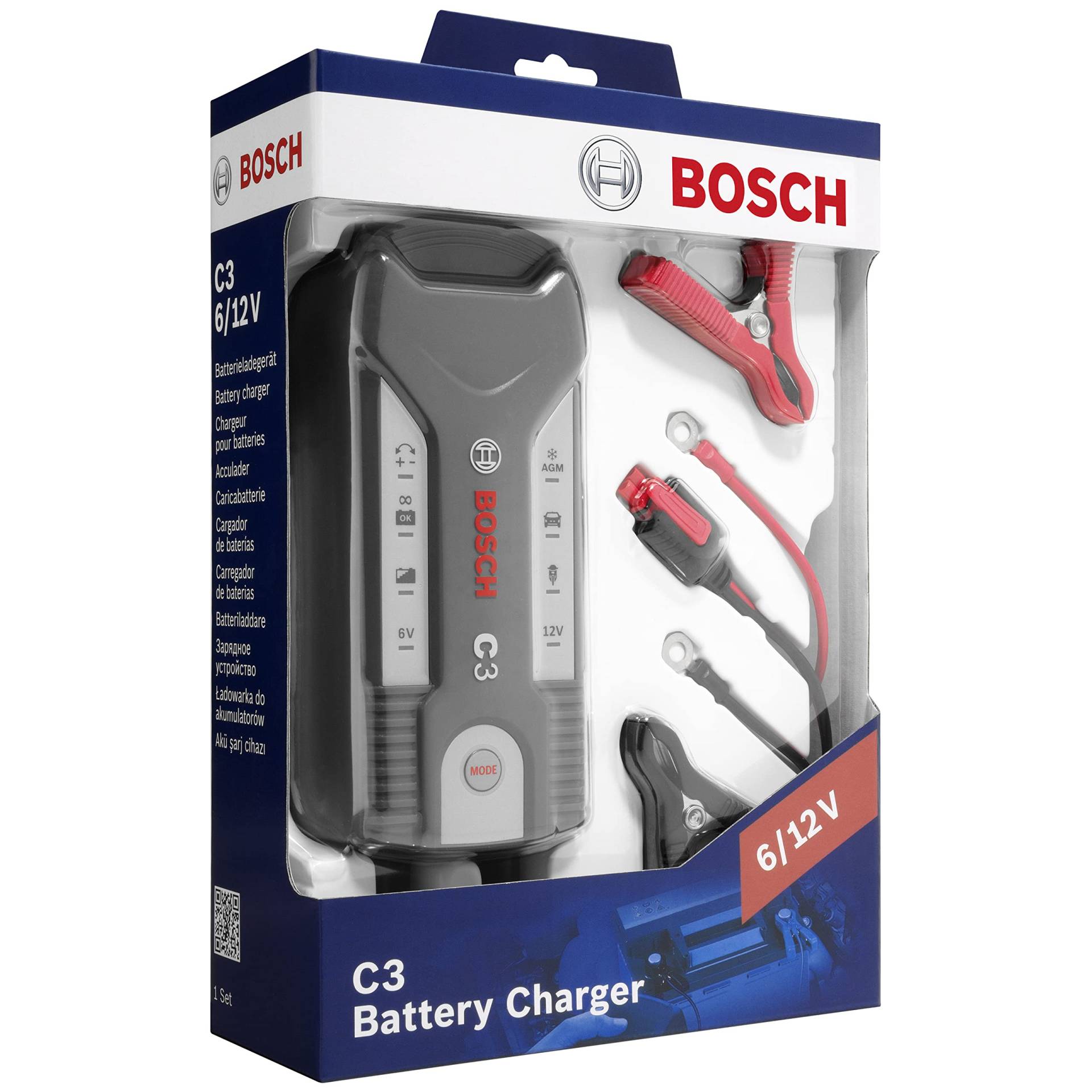 Bosch C3 - intelligentes und automatisches Batterieladegerät - 6V-12V / 3.8A - für Blei-Säure, GEL, Start/Stopp EFB, Start/Stopp AGM-Batterie für Motorräder, Pkw, Kleintransporter von Bosch Automotive