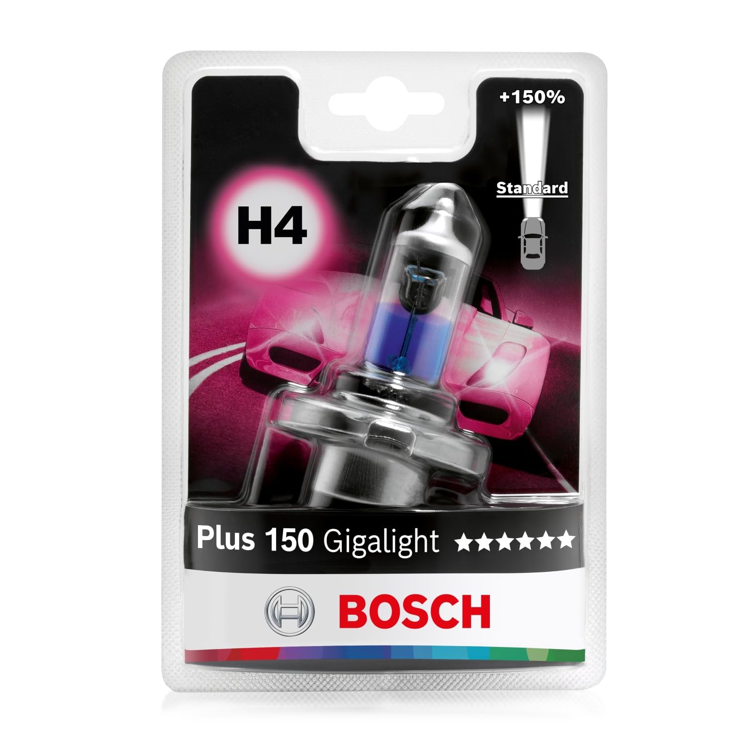 Bosch H4 Plus 150 Gigalight Halogen-Glühlampe für Auto-Scheinwerfer, 12 V 60/55 W, 150 % mehr Licht - Lampensockel Typ P43t - 1 Ersatz-Scheinwerferlampe von Bosch Automotive