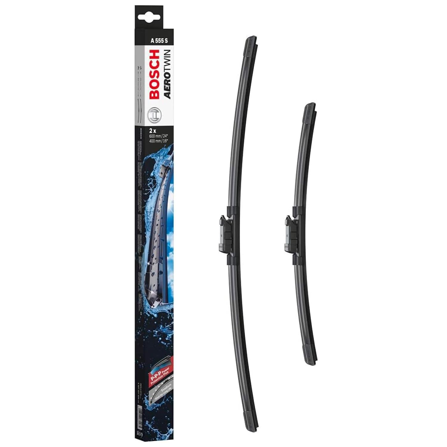 Bosch Aerotwin A555S Front-Scheibenwischer - Set mit 2 Ersatz-Scheibenwischern und vormontiertem Adapter - 2 Wischblätter, 600 mm und 400 mm Bosch Aerotwin A555S Front-Scheibenwischer - Set mit 2 Ersatz-Scheibenwischern und vormontiertem Adapter - 2 Wischblätter, 600 mm und 400 mm von Bosch