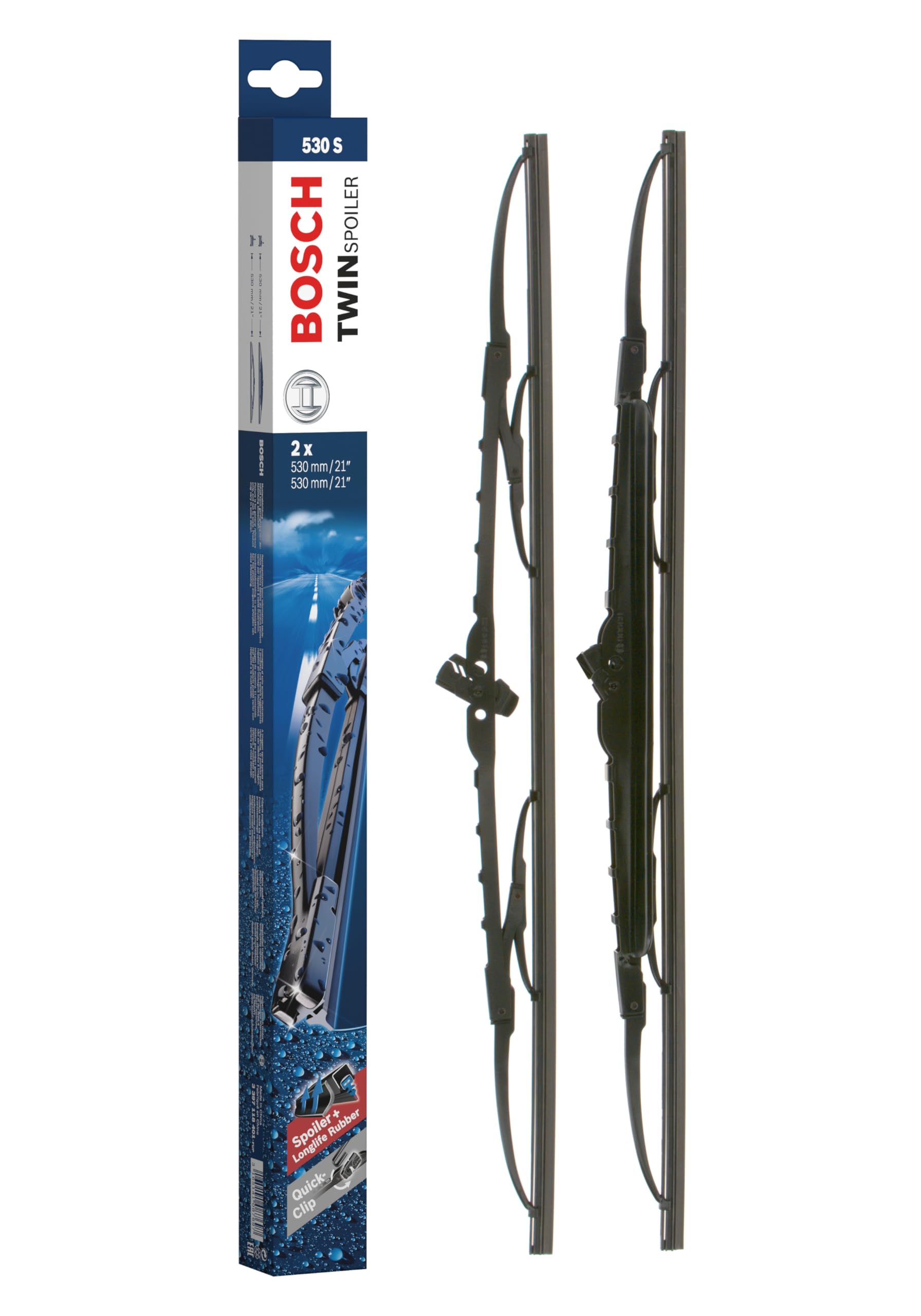 Bosch Scheibenwischer Twin Spoiler 530S, Länge: 530mm/530mm – Set für Frontscheibe Bosch Scheibenwischer Twin Spoiler 530S, Länge: 530mm/530mm – Set für Frontscheibe von Bosch