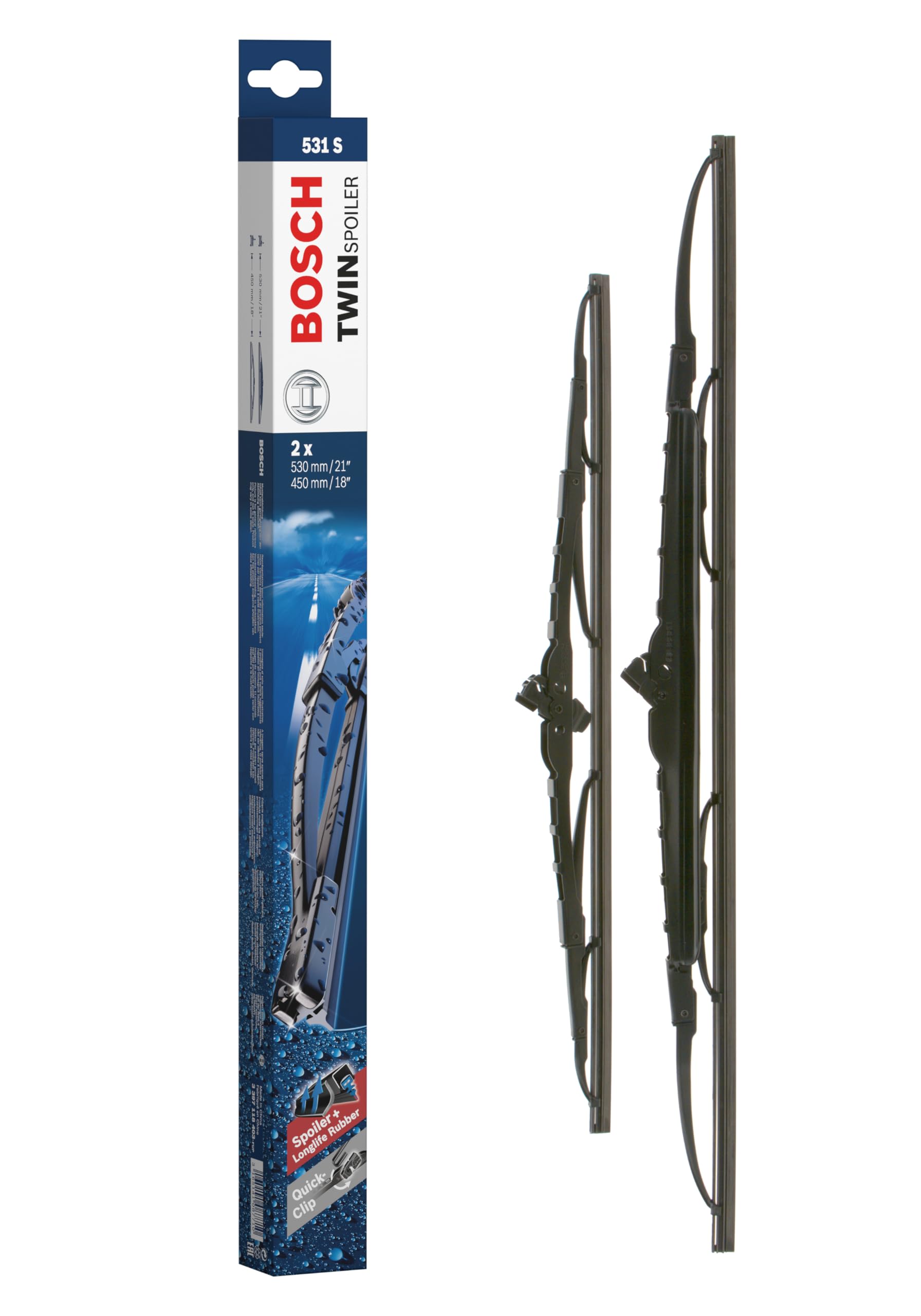 Bosch Scheibenwischer Twin Spoiler 531S, Länge: 530mm/450mm – Set für Frontscheibe Bosch Scheibenwischer Twin Spoiler 531S, Länge: 530mm/450mm – Set für Frontscheibe von Bosch