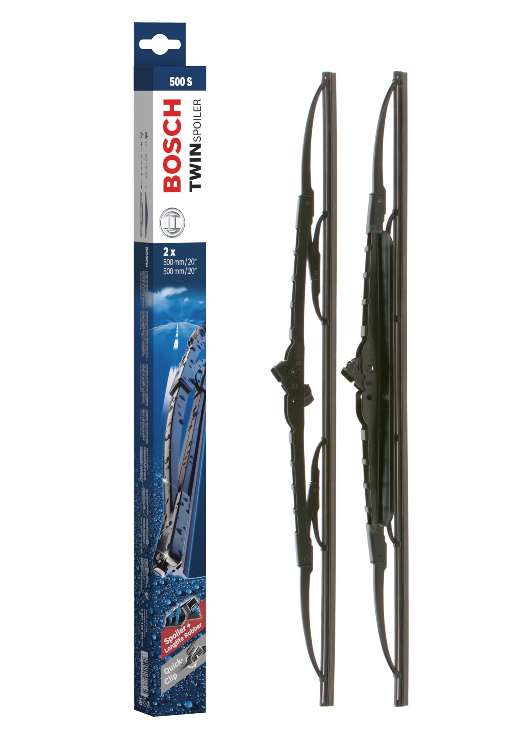 Bosch Scheibenwischer Twin Spoiler 500S, Länge: 500mm/500mm – Set für Frontscheibe Bosch Scheibenwischer Twin Spoiler 500S, Länge: 500mm/500mm – Set für Frontscheibe von Bosch