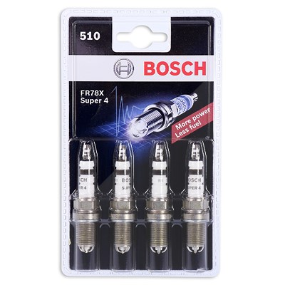 Bosch 4x Zündkerze Super 4 FR78X 510 (Blister) [Hersteller-Nr. 0242232502] für Audi, Austin, Autobianchi, Bertone, BMW, Chevrolet, Citroën, Dacia, Dae von Bosch