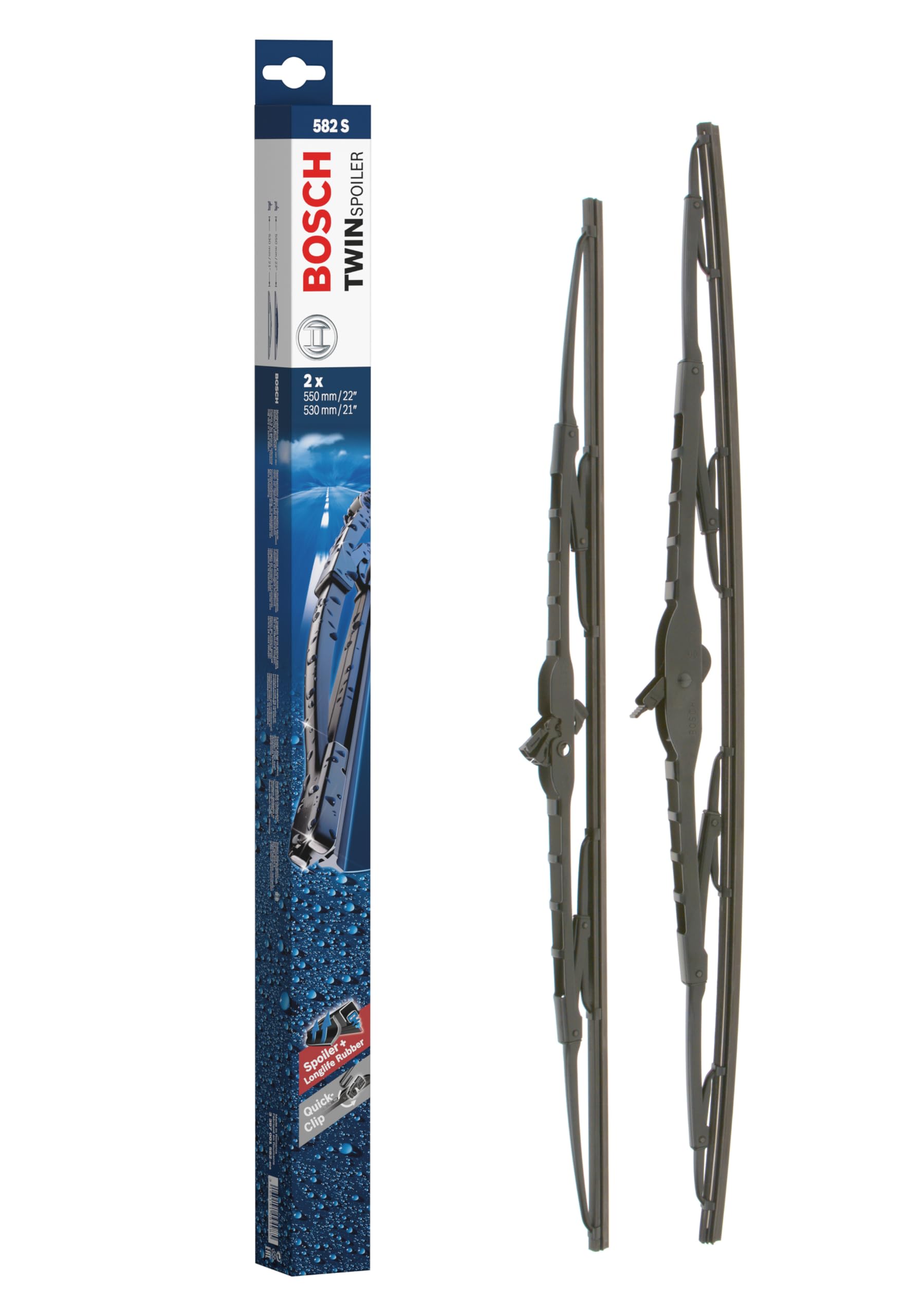 Bosch Scheibenwischer Twin Spoiler 582S, Länge: 550mm/530mm − Set für Frontscheibe Bosch Scheibenwischer Twin Spoiler 582S, Länge: 550mm/530mm − Set für Frontscheibe von Bosch