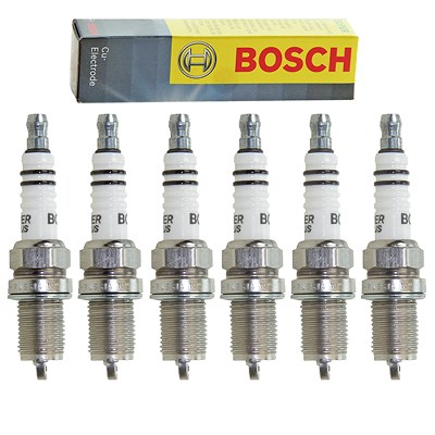 Bosch 6x Zündkerze FR8DC+ [Hersteller-Nr. 0242229659] für Audi, Daewoo, Hyundai, Jeep, Mazda, Mercedes-Benz, Nissan, Pontiac, Puch, Ssangyong von Bosch