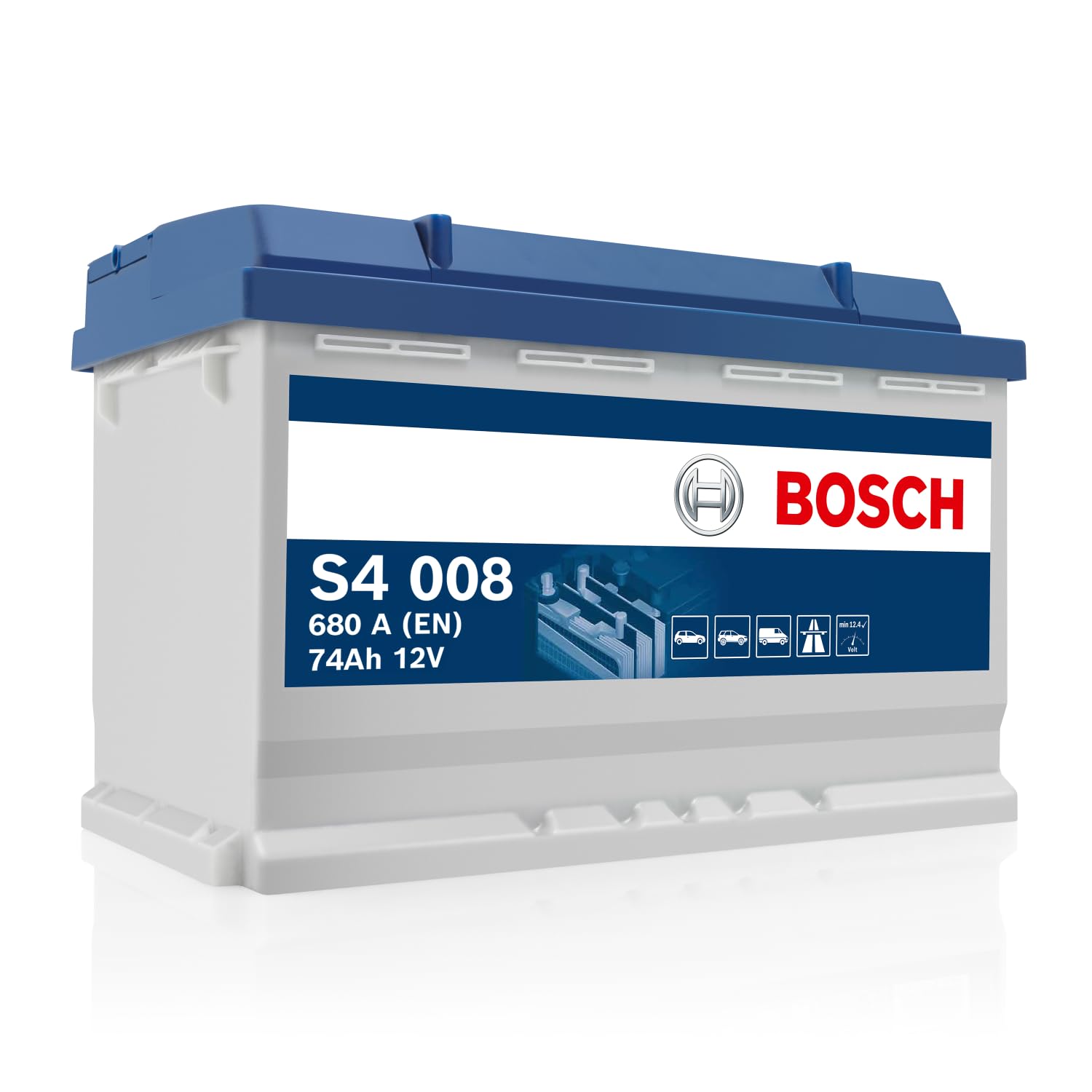 Bosch S4 008 Autobatterie 74 Ah - 680 A - 12 V, Blei-Säure-Batterie für Fahrzeuge ohne Start-Stopp-Automatik - Polarität: links - rechts +, 278 x 175 x 190 mm Bosch S4 008 Autobatterie 74 Ah - 680 A - 12 V, Blei-Säure-Batterie für Fahrzeuge ohne Start-Stopp-Automatik - Polarität: links - rechts +, 278 x 175 x 190 mm von Bosch Automotive