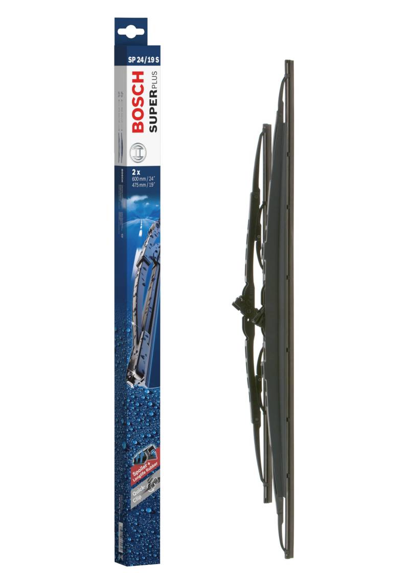 Bosch Scheibenwischer Super Plus Spoiler SP24/19S, Länge: 600mm/475mm − Set für Frontscheibe - Nur für Rechtslenker-Fahrzeuge (UK) von Bosch Automotive