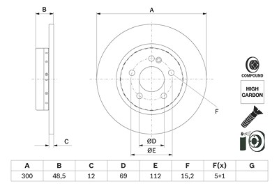 Bosch 1x Bremsscheibe [Hersteller-Nr. 0986479H49] für Mercedes-Benz von Bosch