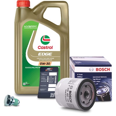 Bosch Ölfilter+Schraube+5 L Castrol Edge 0W-30 für Audi, Seat, Skoda, VW von Bosch