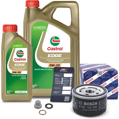 Bosch Ölfilter+Schraube+6 L Castrol 0W-30 für Nissan, Opel, Renault von Bosch