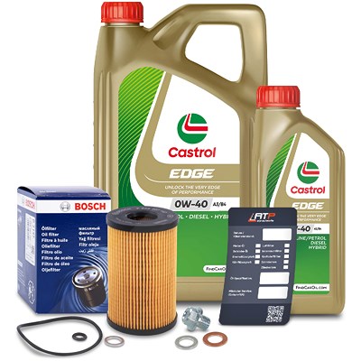 Bosch Ölfilter+Schraube+6L Castrol Edge 0W-40 A3/B4 für Hyundai, Kia von Bosch