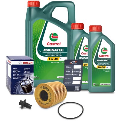 Bosch Ölfilter+Schraube+7 L Castrol Magnatec 5W-30 C2 für Citroën, Fiat, Ford, Land Rover, Peugeot von Bosch