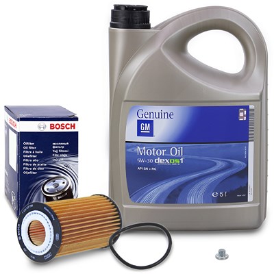 Bosch Ölfilter+Schraube+ 5l 5W-30 für Chevrolet, Opel, Saab, Suzuki von Bosch
