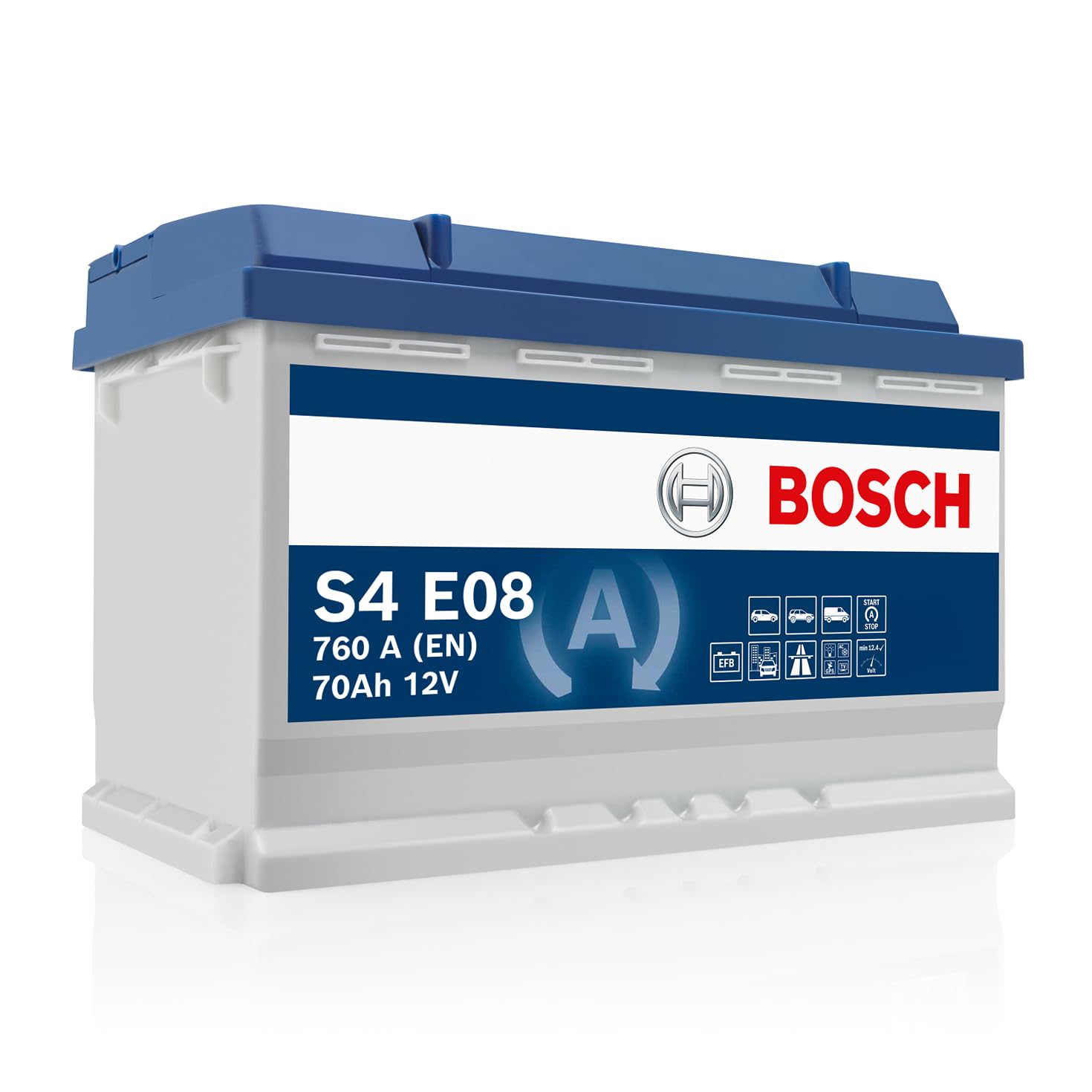 Bosch S4E08 Autobatterie 70 Ah - 760 A - 12 V, EFB Blei-Säure-Batterie für Fahrzeuge mit Start-Stopp-Automatik - Polarität: links - rechts +, 278 x 175 x 190 mm von Bosch Automotive