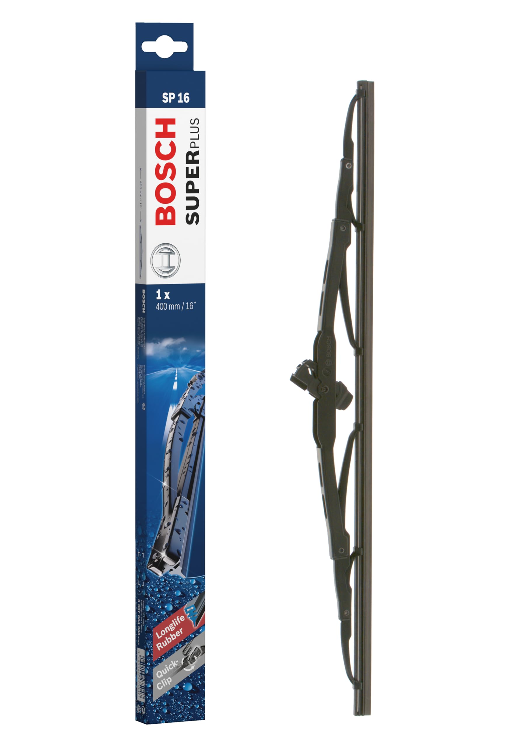 Bosch Scheibenwischer Super Plus SP16, Länge: 400mm − einzelner Scheibenwischer für Frontscheibe - Nur für Rechtslenker-Fahrzeuge (UK) Bosch Scheibenwischer Super Plus SP16, Länge: 400mm − einzelner Scheibenwischer für Frontscheibe - Nur für Rechtslenker-Fahrzeuge (UK) von Bosch Automotive