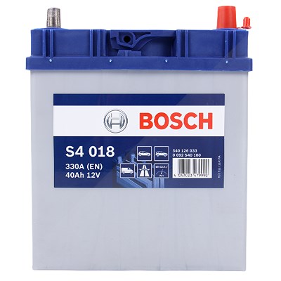 Bosch Starterbatterie S4 018 40Ah 330A 12V [Hersteller-Nr. 0092S40180] für Chevrolet, Citroën, Daihatsu, Gm Korea, Honda, Hyundai, Kia, Mitsubishi, Ni von Bosch