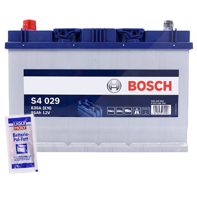 Bosch Starterbatterie S4 029 95Ah 830A 12V + 10g Pol-Fett [Hersteller-Nr. 0092S40290] für Asia Motors, Cadillac, Chevrolet, Daihatsu, Dodge, Ford, For von Bosch