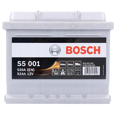 Bosch Starterbatterie S5 001 52Ah 520A 12V [Hersteller-Nr. 0092S50010] für Audi, Austin, BMW, Citroën, Ford, Lotus, Mazda, Mg, Morgan, Nissan, Opel, P von Bosch