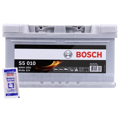 Bosch Starterbatterie S5 010 85Ah 800A 12V + 10g Pol-Fett [Hersteller-Nr. 0092S50100] für Alfa Romeo, Alpina, Audi, BMW, Chevrolet, Chrysler, Dodge, F von Bosch