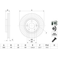 Bremsscheibe BOSCH 0 986 479 F19 vorne, belüftet, hochkarbonisiert, 1 Stück von Bosch