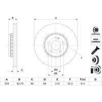 Bremsscheibe BOSCH 0 986 479 G34 vorne, belüftet, hochkarbonisiert, 1 Stück von Bosch