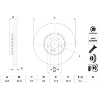 Bremsscheibe BOSCH 0 986 479 H41 vorne, belüftet, hochkarbonisiert, 1 Stück von Bosch