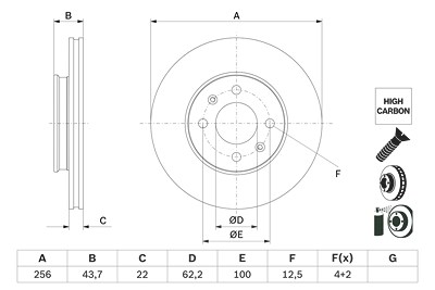 Bosch 1x Bremsscheibe [Hersteller-Nr. 0986479F29] für Hyundai, Kia von Bosch