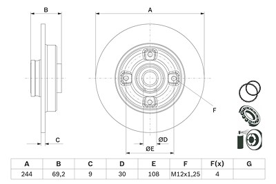 Bosch 1x Bremsscheibe [Hersteller-Nr. 0986479F74] für Citroën, Ds, Opel, Peugeot, Vauxhall von Bosch