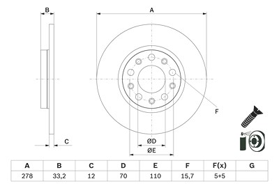 Bosch 1x Bremsscheibe [Hersteller-Nr. 0986479G21] für Jeep von Bosch