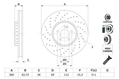 Bosch Bremsscheibe [Hersteller-Nr. 0986479G38] für Mercedes-Benz von Bosch