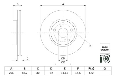 Bosch 1x Bremsscheibe [Hersteller-Nr. 0986479G67] für Toyota von Bosch