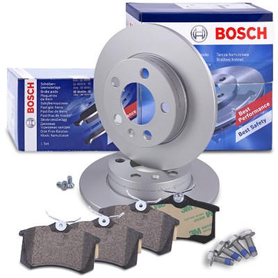 Bosch Bremsscheiben +Bremsbeläge hinten für Audi, Seat, Skoda, VW von Bosch