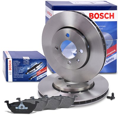 Bosch Bremsscheiben +Bremsbeläge vorne für Seat, Skoda, VW von Bosch