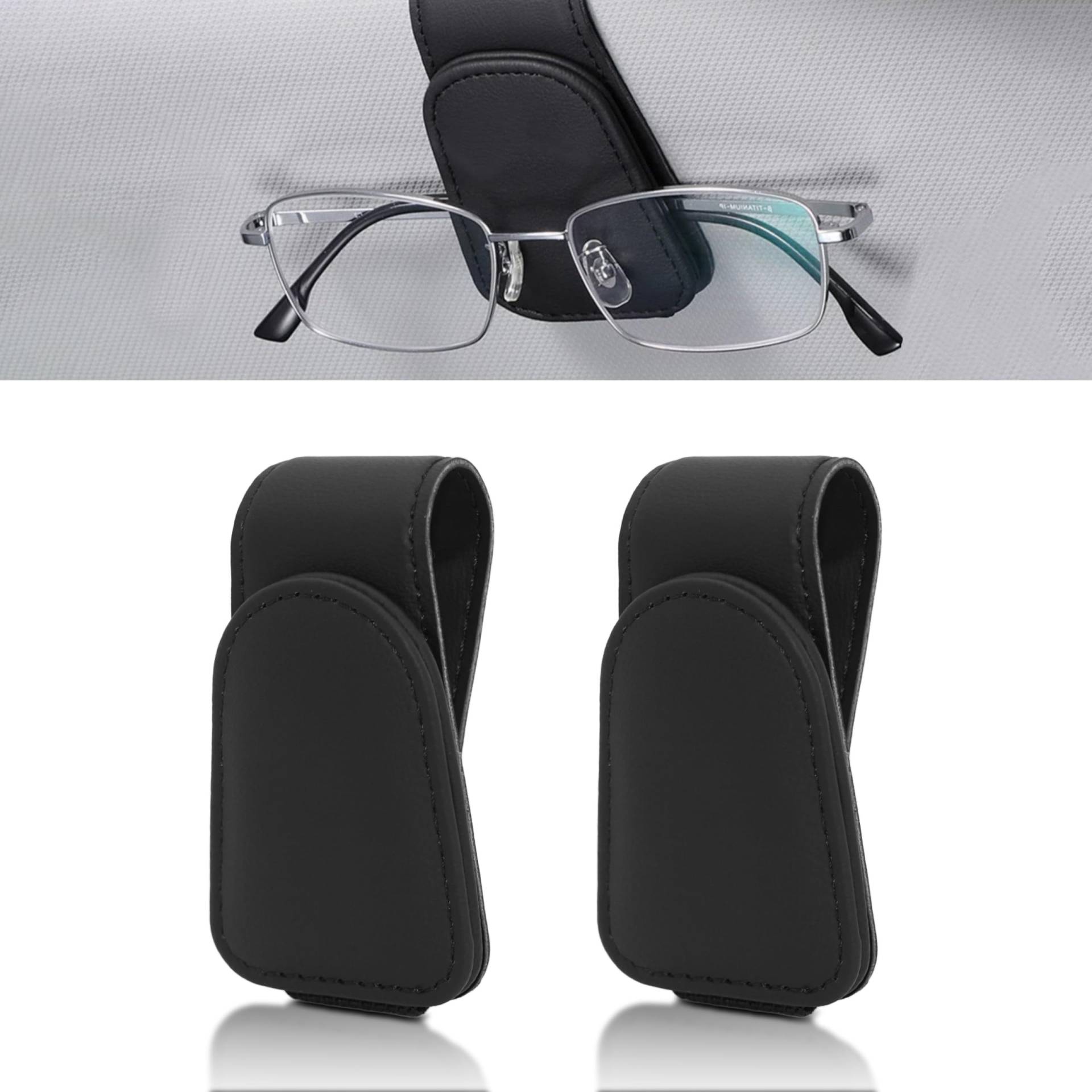 Bosmsaslad 2 Stück Brillenhalter für Auto Sonnenblende, Sonnenbrillenhalter Magnetischer Leder Brillenhalter Clip, Universelles Visier Zubehör, Brillenhalterung Auto, Ticket-Kartenclip (Schwarz) von Bosmsaslad