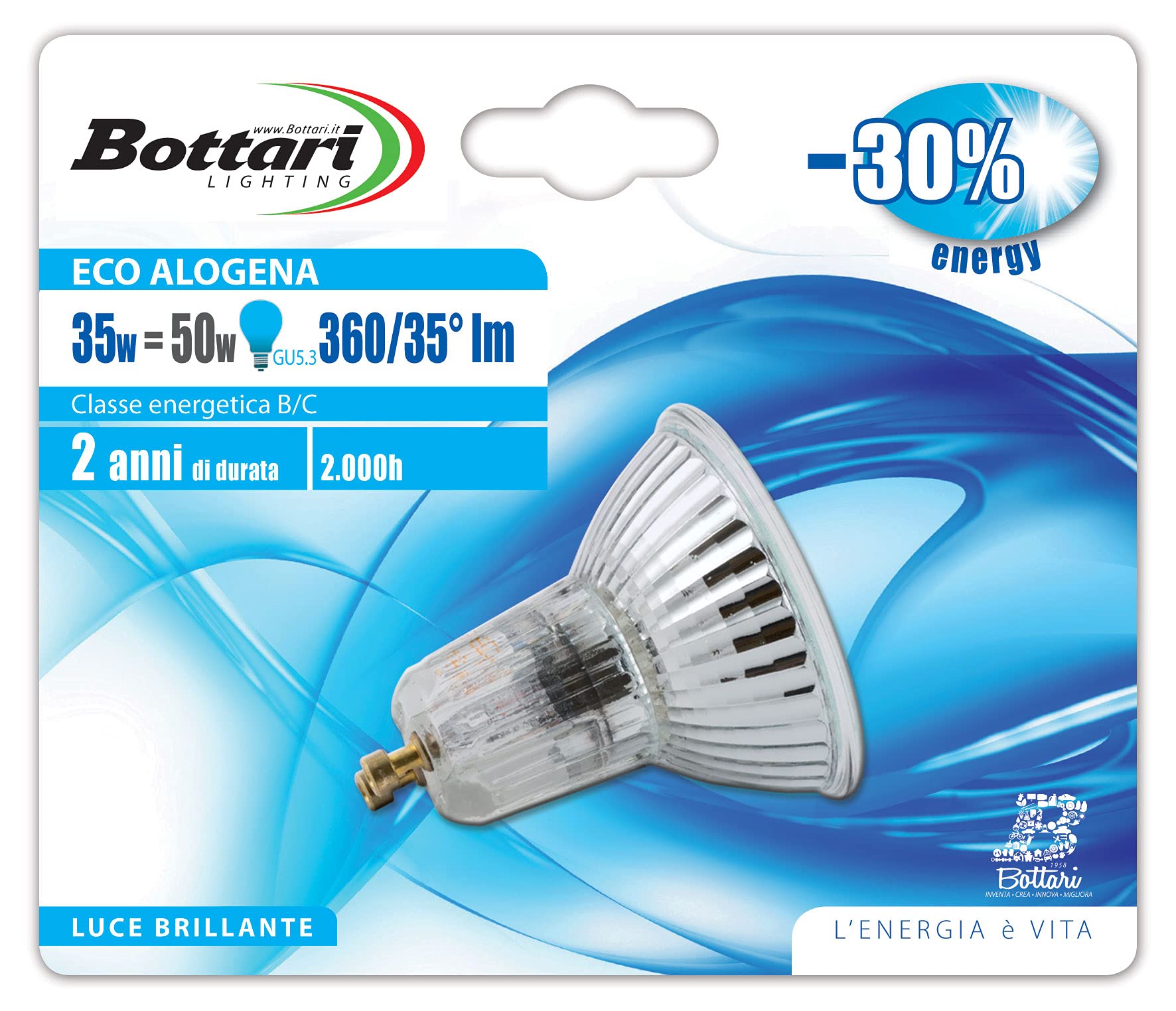 Bottari Lighting 97249. ECO Leuchtmittel Halogen, Typ Dichroitische, GU5.3, 50 W, transparent von Bottari Lighting