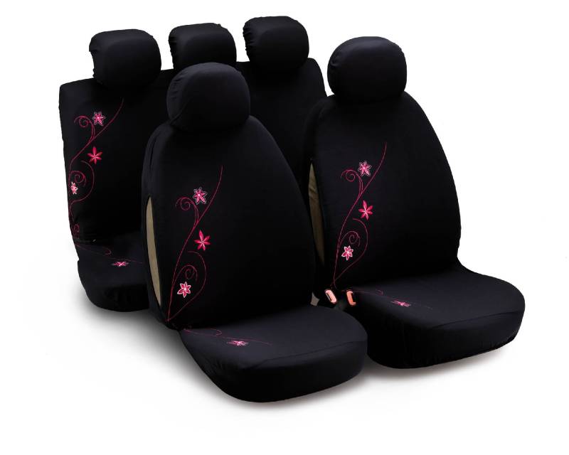 Bottari 29001 Sitzbezüge My Oriental Flower mit pinken Blumen, 9 Teile, Schwarz von Bottari