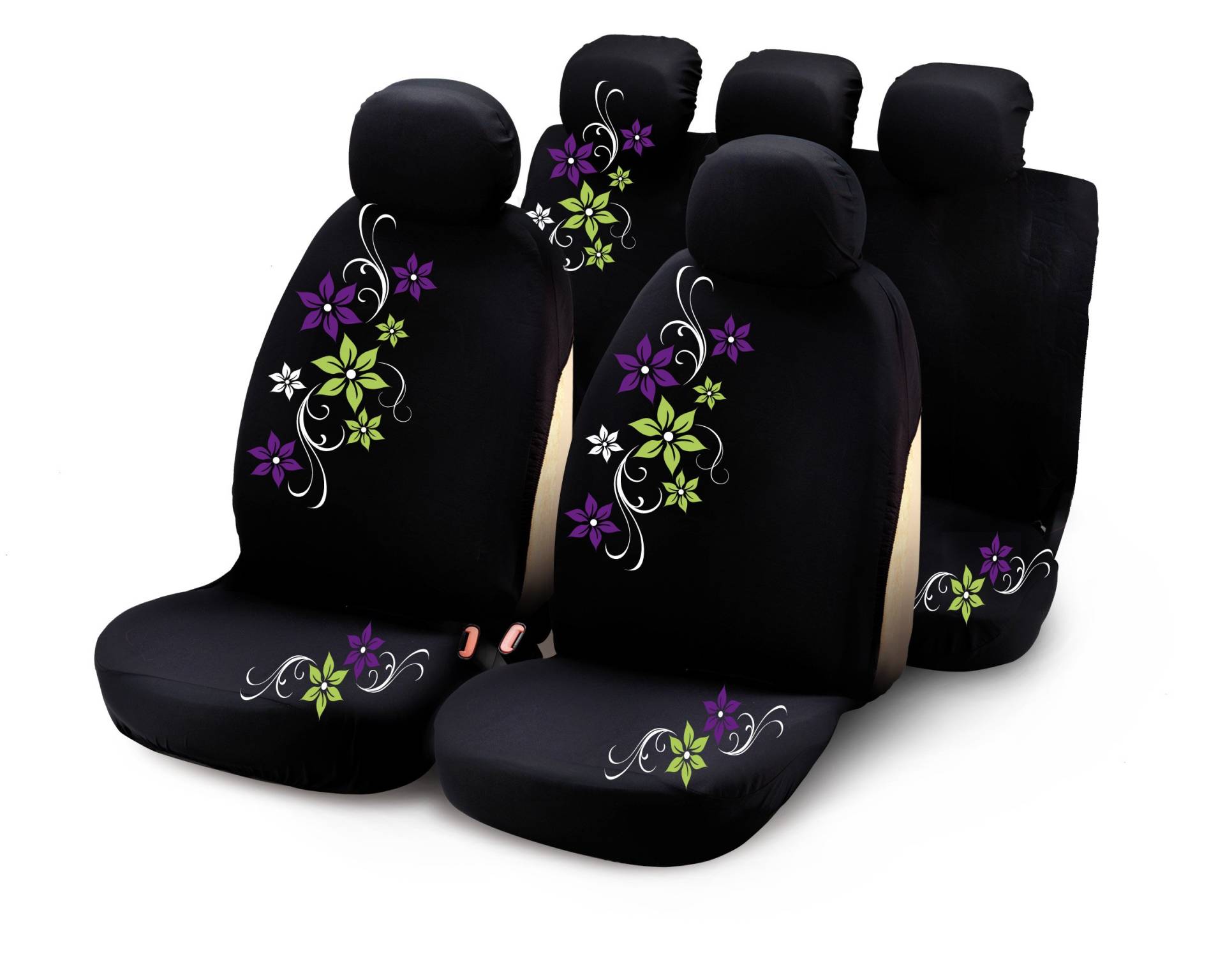 Bottari 29015 Sitzbezüge My Star mit grünen und violetten Blumen, 9 Teile, Schwarz Bottari 29015 Sitzbezüge My Star mit grünen und violetten Blumen, 9 Teile, Schwarz von Bottari