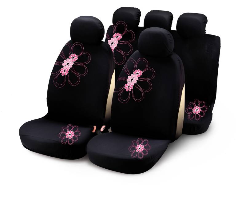 Bottari 29016 Sitzbezüge My Spring Flower mit Pinken Blumen, 9 Teile, Schwarz von Bottari