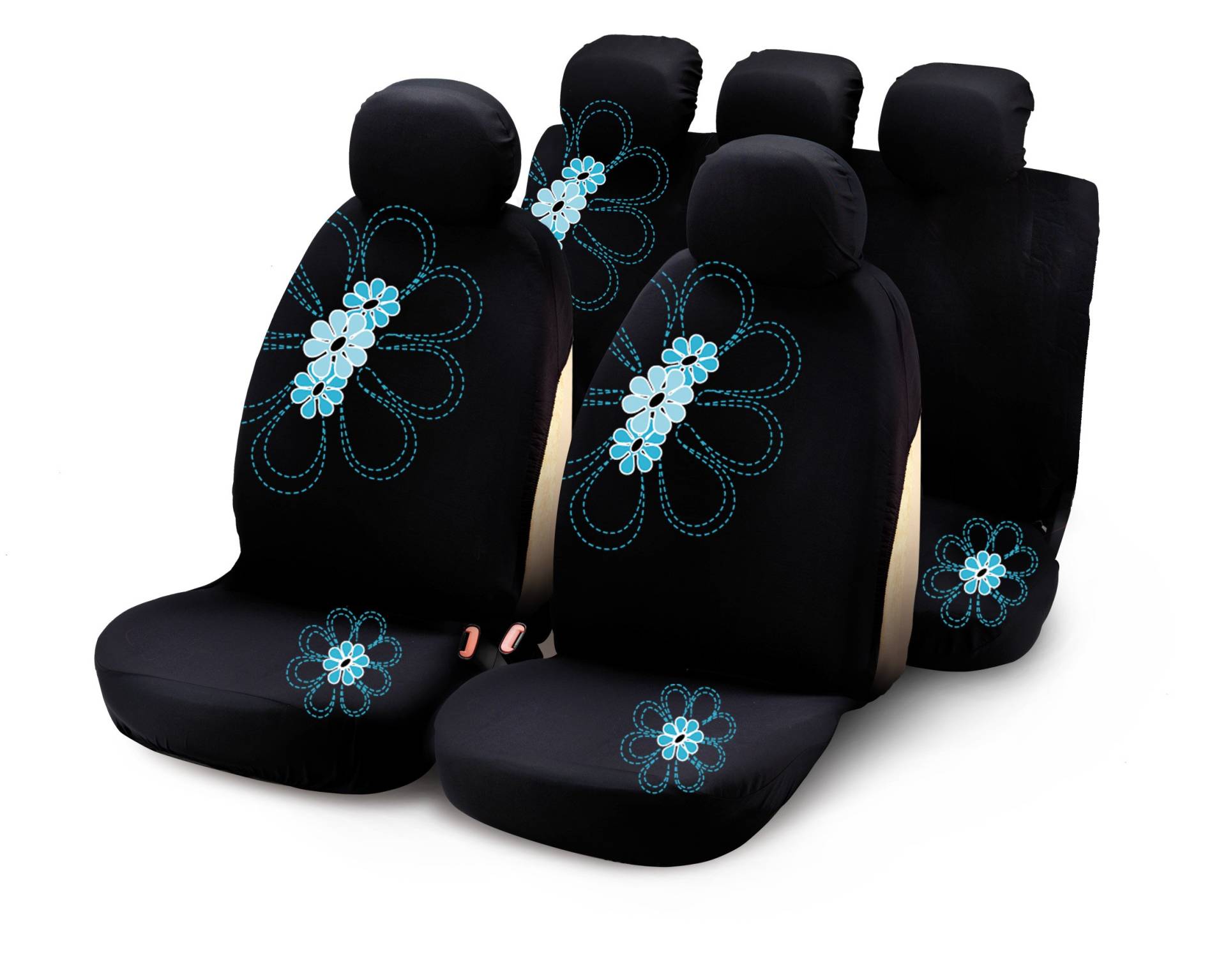 Bottari 29017 Sitzbezüge My Spring Flower mit Hellblauen Blumen, 9 Teile, Schwarz Bottari 29017 Sitzbezüge My Spring Flower mit Hellblauen Blumen, 9 Teile, Schwarz von Bottari