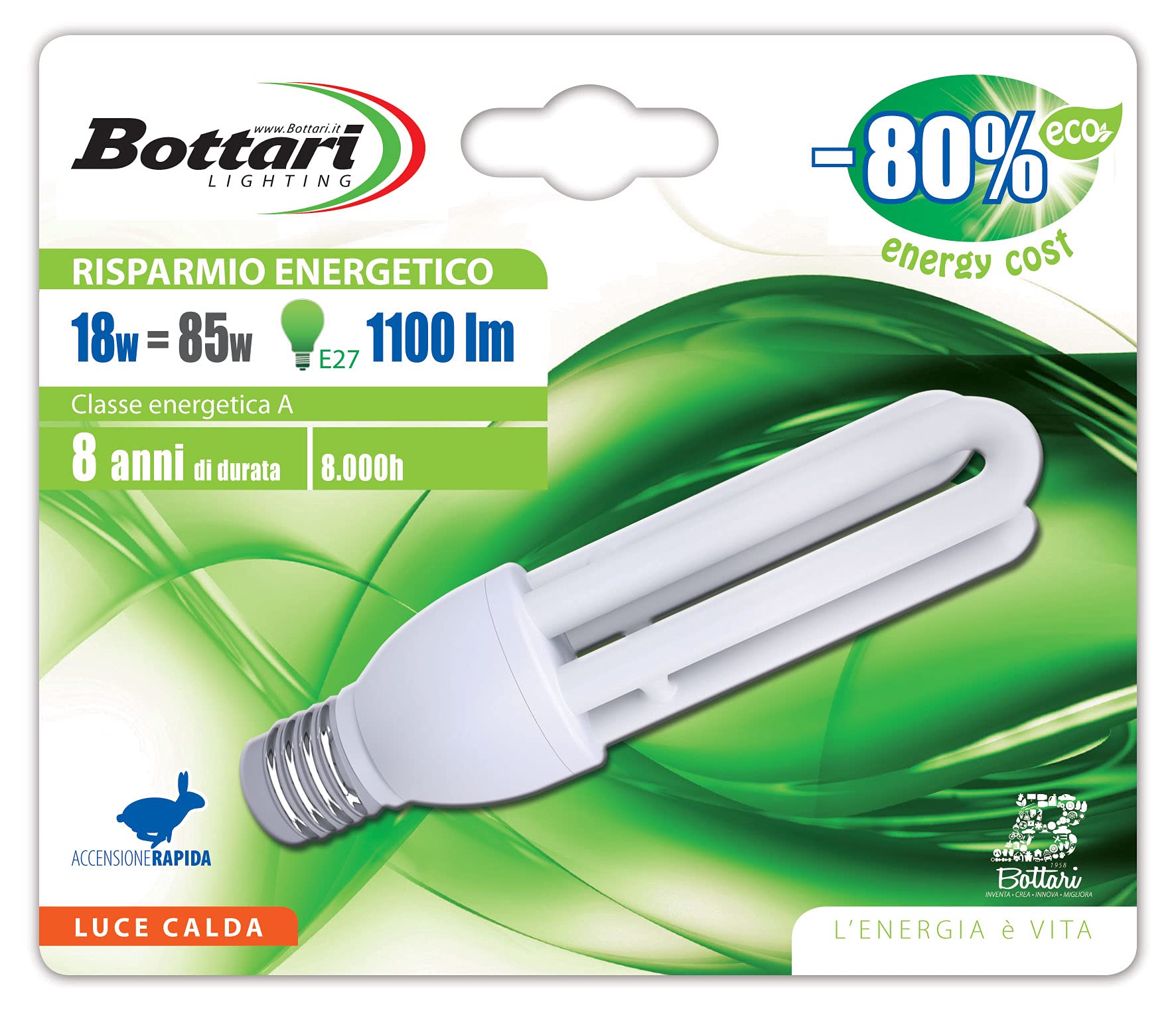 Bottari Beleuchtung 97040 ökologischen Energiesparend Lampe, E27 Standard, Modell 3T, 85 W von Bottari