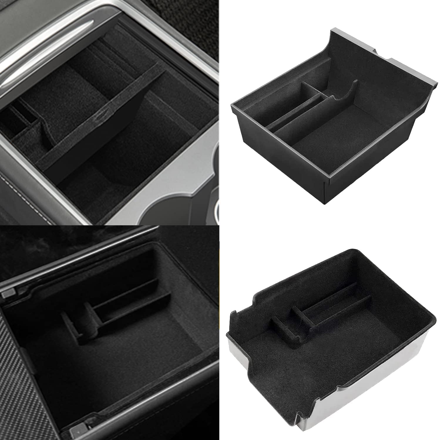 Bowfar 2 PCS für Tesla Model 3 Model Y Mittelkonsole Organizer Armlehnen Tabletts Beflockte Aufbewahrungsbox Tesla Zubehör für Bargeld Telefon Karte Schlüssel Münzen von Bowfar