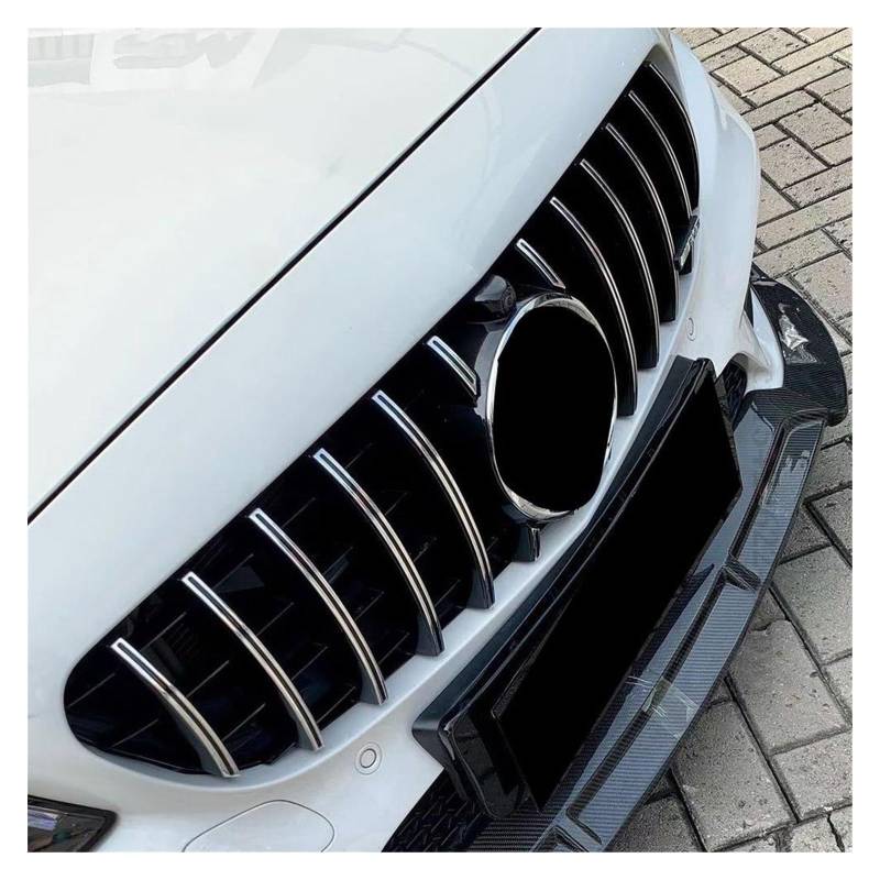 Für Benz C Klasse W205 2014 2019 2020 2014-2021 GT C200 C300 Kühlergrill Racing Grill Oberen Tuning Zubehör Mesh Kühlergitter Auto Kühlergrill Frontgrill(19-21Chrome Silvery) von Bpjikxf