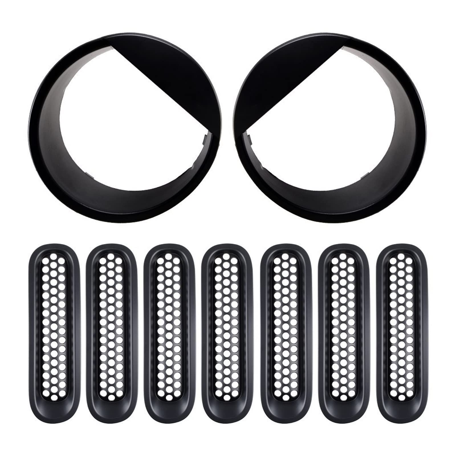 Für Jeep Für Wrangler JK Kühlergrill Netzeinsätze & Scheinwerferabdeckung 2007 2008 2009 2010 2011 2012 2013 2014 2015 2016 2017 2018 Kühlergitter Auto Kühlergrill Frontgrill(9pcs Set Black) von Bpjikxf
