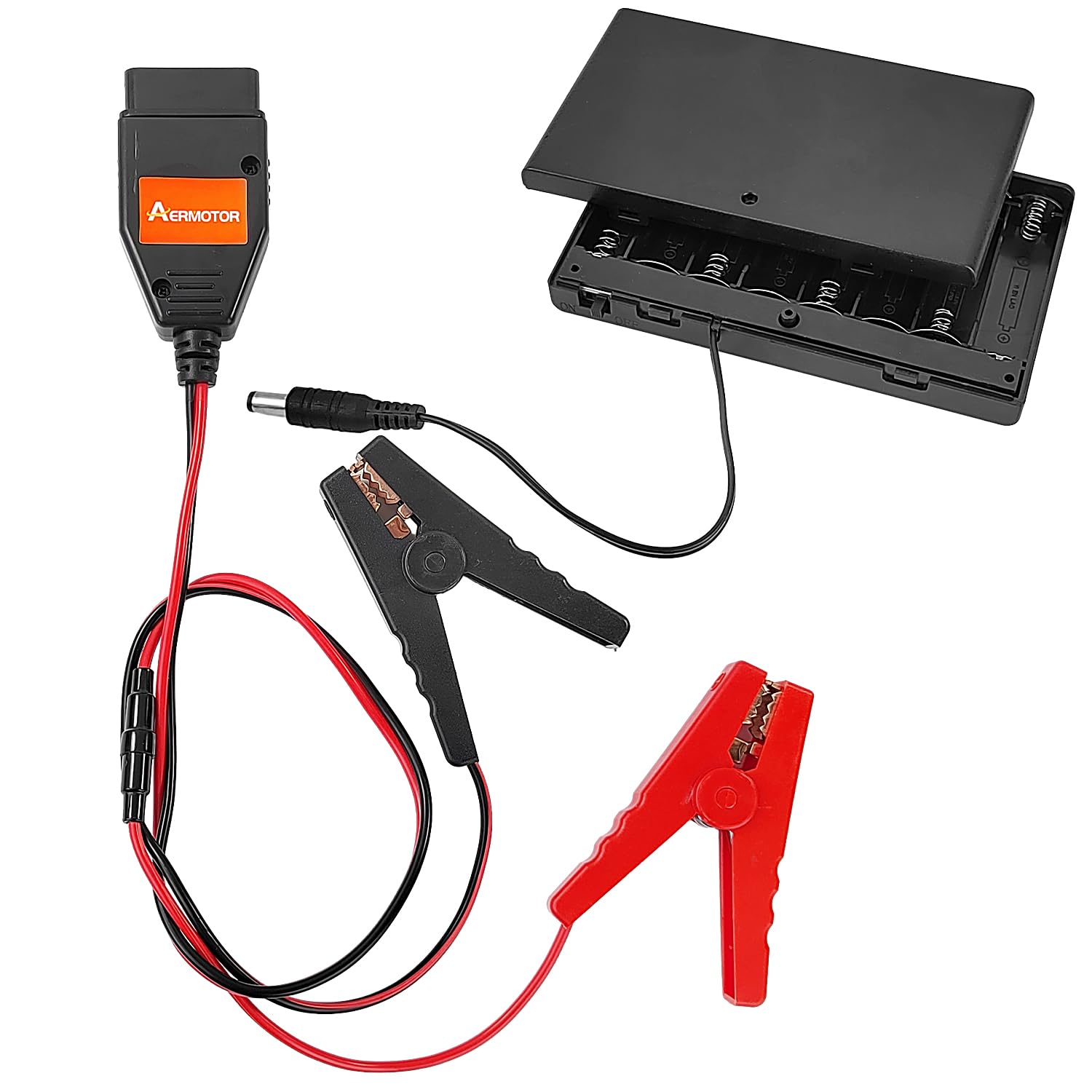 Bqweun 2 stücke Autobatterie Ladegerät Stecker Anzug, Batterieladeclip + Nr. 5 8-Zellen-Batteriekasten, OBD-II Diagnosewerkzeuge, Batterieerhaltungsgerät, für Stromkreiserkennung und Notstromausfall von Bqweun