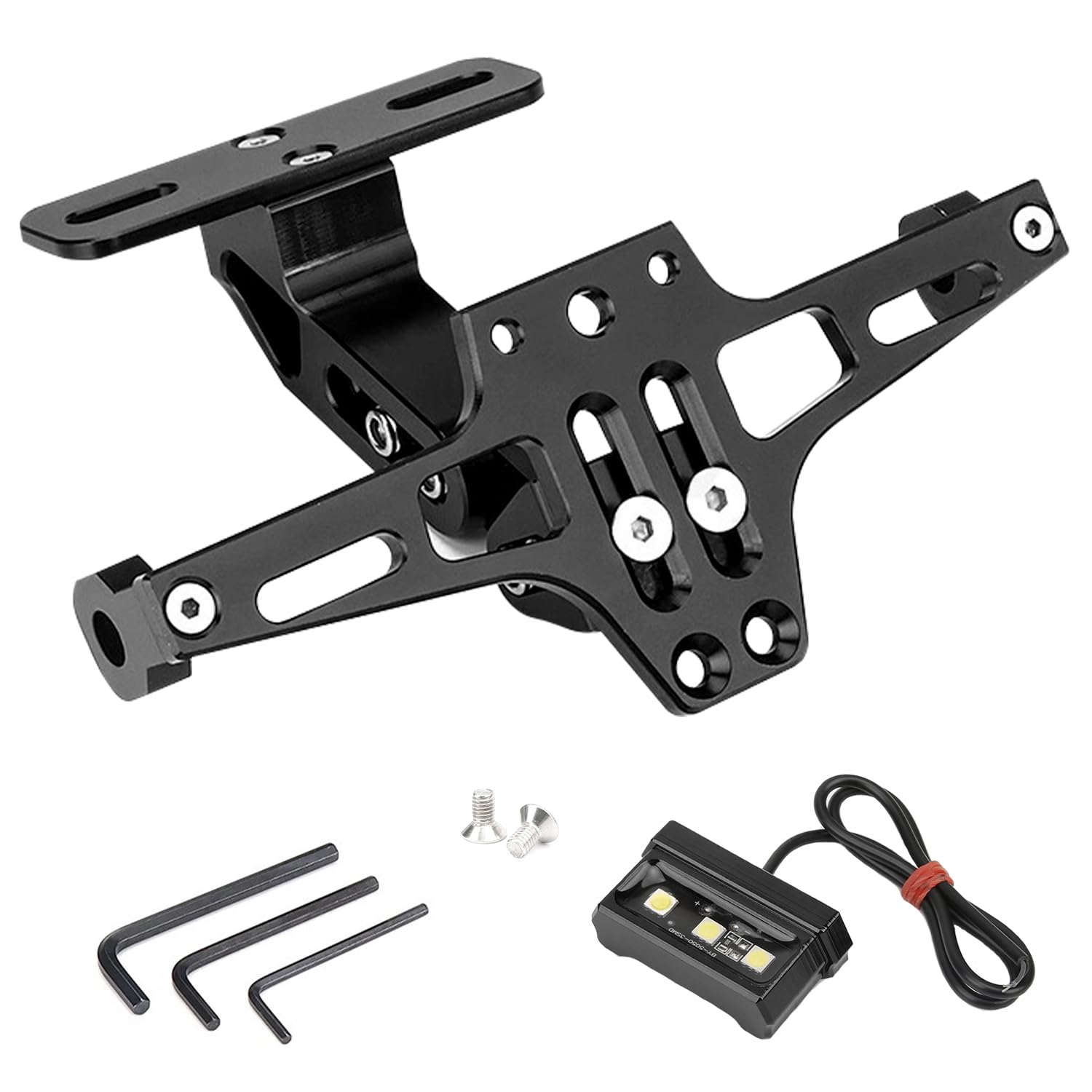 Motorrad Kennzeichenhalter, Verstellbarer Kennzeichenhalterung, mit Kennzeichenbeleuchtung, Universal, Nummernschildhalter Kompatibel für MT01, MT07, MT09, Sportster Z900 SV650, FZS1000, FZS600 Motorrad Kennzeichenhalter, Verstellbarer Kennzeichenhalterung, mit Kennzeichenbeleuchtung, Universal, Nummernschildhalter Kompatibel für MT01, MT07, MT09, Sportster Z900 SV650, FZS1000, FZS600 von Bqweun